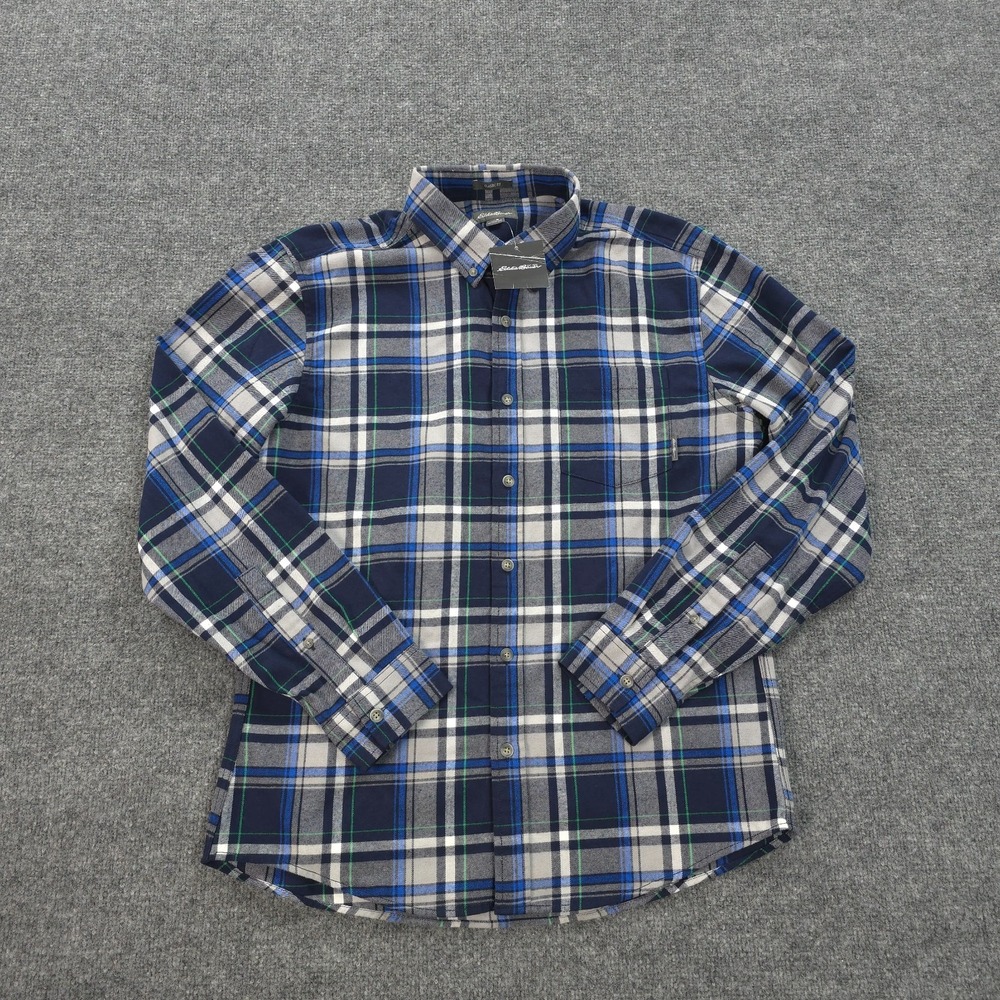 Eddie Bauer Shirt Mens Medium Blue‎ Plaid Mr Eddies Flannel Camp Outdoors Preppy
